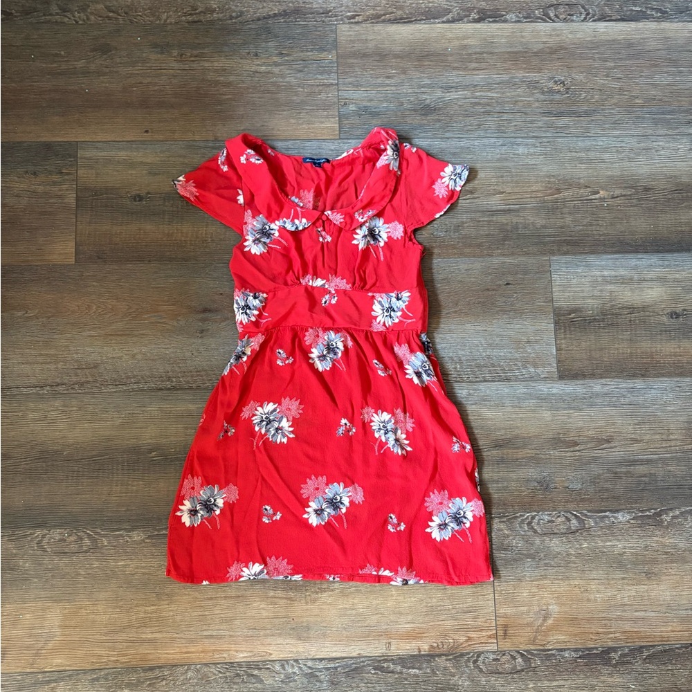 American Eagle Outfitters Red floral flutter sleeve mini dress